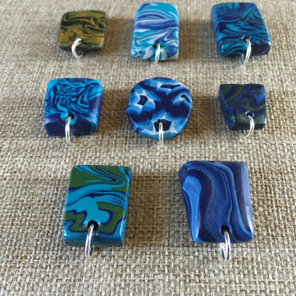 Marbled Baked Polymer Clay and Sterling Silver Necklace Pendants