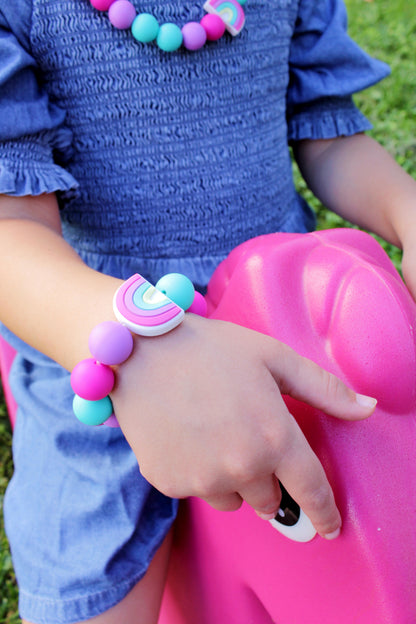 Kids Bright Rainbow Necklace made from Silicone Beads
