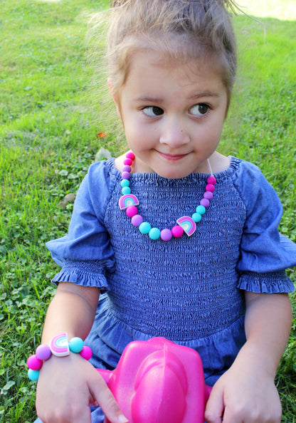 Kids Personalized Name Rainbow Necklace made from Silicone Beads