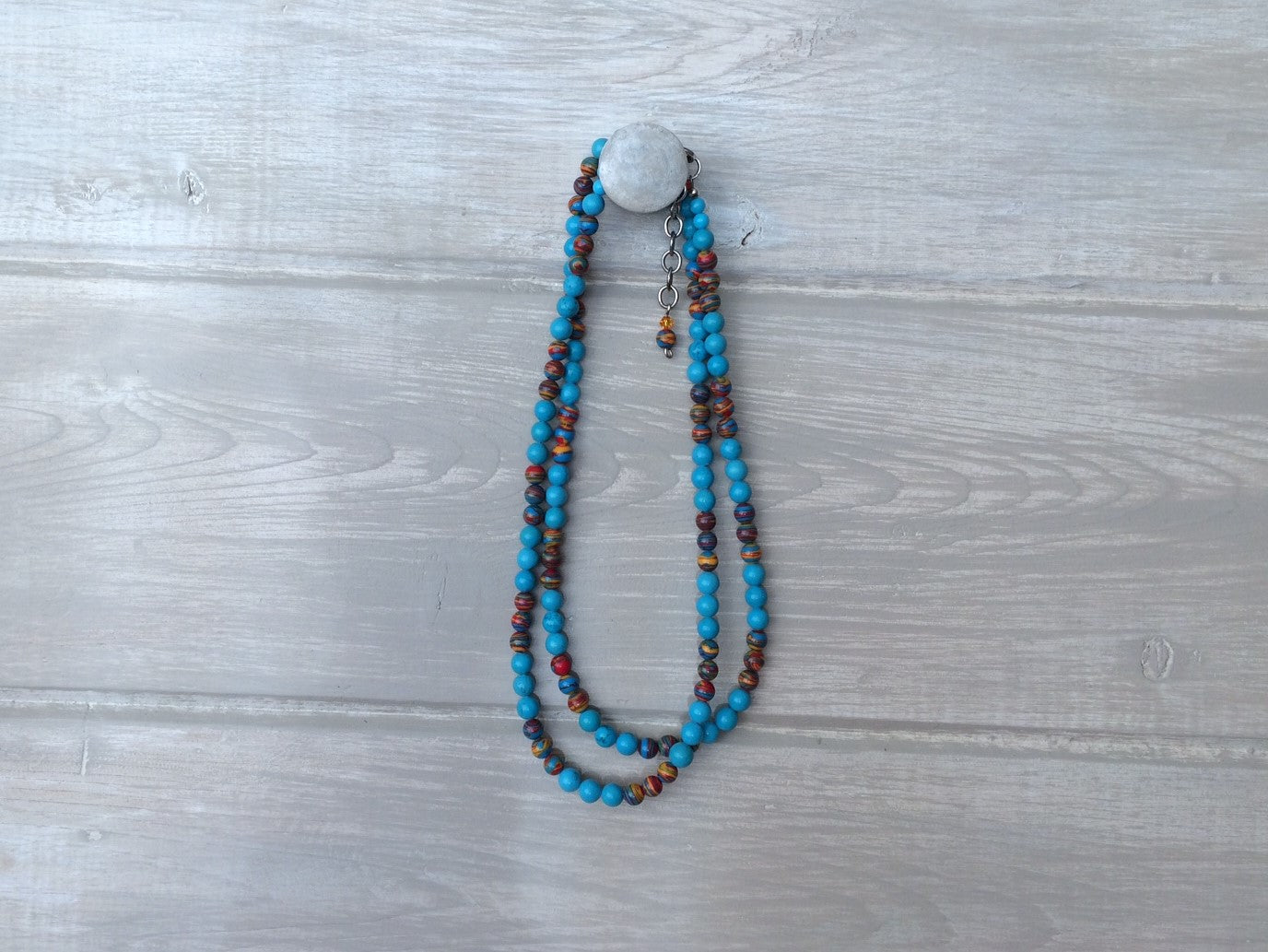 Turquoise and multicolored bead necklace
