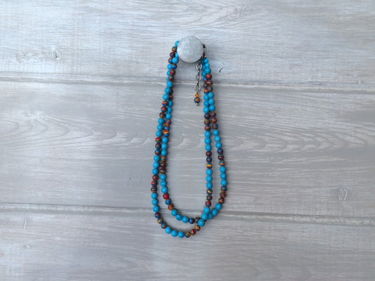 Turquoise and multicolored bead necklace