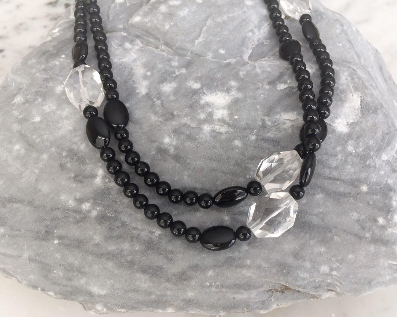 Black onyx and crystal beaded necklace