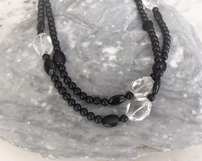 Black onyx and crystal beaded necklace