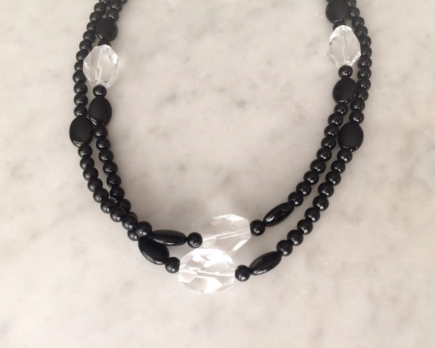 Black onyx and crystal beaded necklace