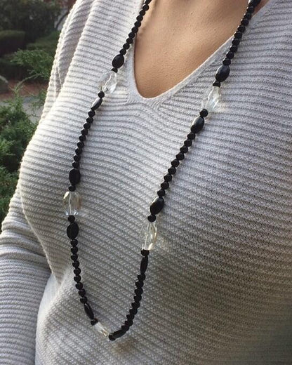 Black onyx and crystal beaded necklace