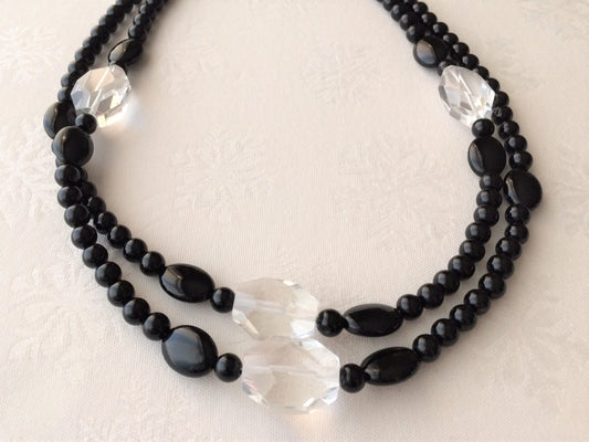Black onyx and crystal beaded necklace