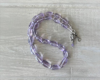 Amethyst Beaded Necklace with Sterling Heart Clasp