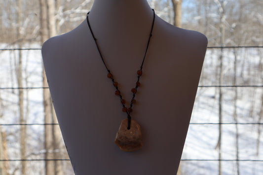Baltic Amber Pendant Necklace, Knotted, 14.0gm, Adjustable Length 22" - 26", Large White Amber Focal Stone, Alluregem E2877