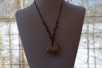 Baltic Amber Pendant Necklace, Knotted, 14.0gm, Adjustable Length 22" - 26", Large White Amber Focal Stone, Alluregem E2877
