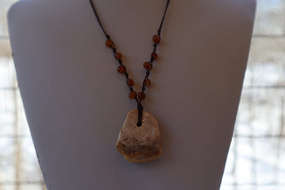 Baltic Amber Pendant Necklace, Knotted, 14.0gm, Adjustable Length 22" - 26", Large White Amber Focal Stone, Alluregem E2877