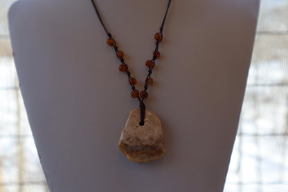 Baltic Amber Pendant Necklace, Knotted, 14.0gm, Adjustable Length 22" - 26", Large White Amber Focal Stone, Alluregem E2877