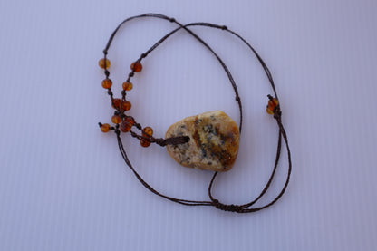 Baltic Amber Pendant Necklace, Knotted, 14.0gm, Adjustable Length 22" - 26", Large White Amber Focal Stone, Alluregem E2877