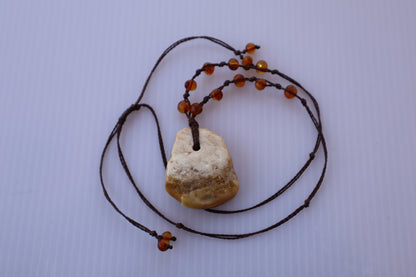 Baltic Amber Pendant Necklace, Knotted, 14.0gm, Adjustable Length 22" - 26", Large White Amber Focal Stone, Alluregem E2877