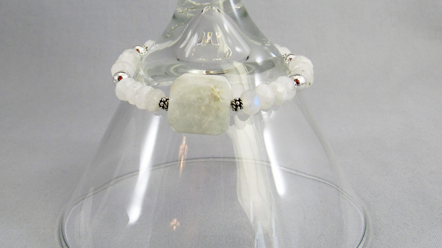 Blue Flash Moonstone Bead Necklace with Sterling Silver, Rainbow Moonstone Jewelry