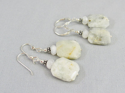 Blue Flash Moonstone Bead Necklace with Sterling Silver, Rainbow Moonstone Jewelry