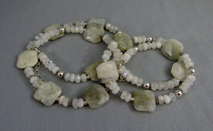Blue Flash Moonstone Bead Necklace with Sterling Silver, Rainbow Moonstone Jewelry
