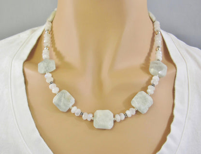 Blue Flash Moonstone Bead Necklace with Sterling Silver, Rainbow Moonstone Jewelry