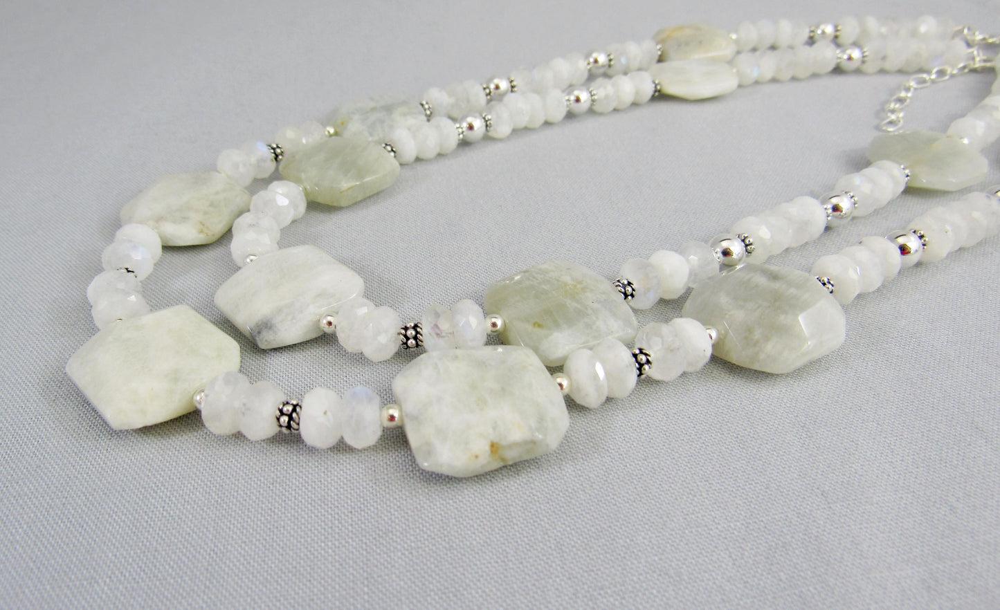 Blue Flash Moonstone Bead Necklace with Sterling Silver, Rainbow Moonstone Jewelry