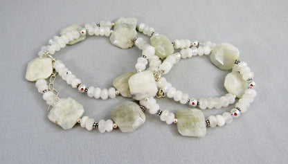 Blue Flash Moonstone Bead Necklace with Sterling Silver, Rainbow Moonstone Jewelry