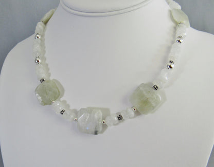 Blue Flash Moonstone Bead Necklace with Sterling Silver, Rainbow Moonstone Jewelry