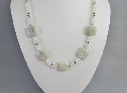 Blue Flash Moonstone Bead Necklace with Sterling Silver, Rainbow Moonstone Jewelry