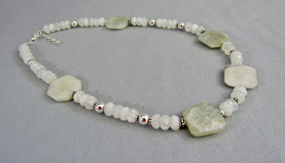 Blue Flash Moonstone Bead Necklace with Sterling Silver, Rainbow Moonstone Jewelry