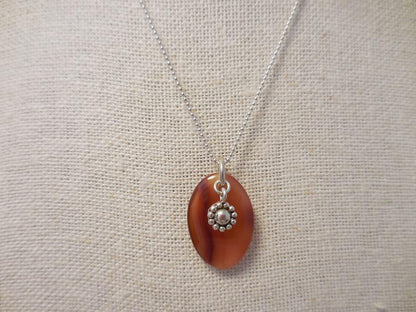 Agate and Sterling Pendant Necklace with Sterling Flower Charm