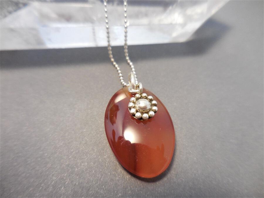 Agate and Sterling Pendant Necklace with Sterling Flower Charm