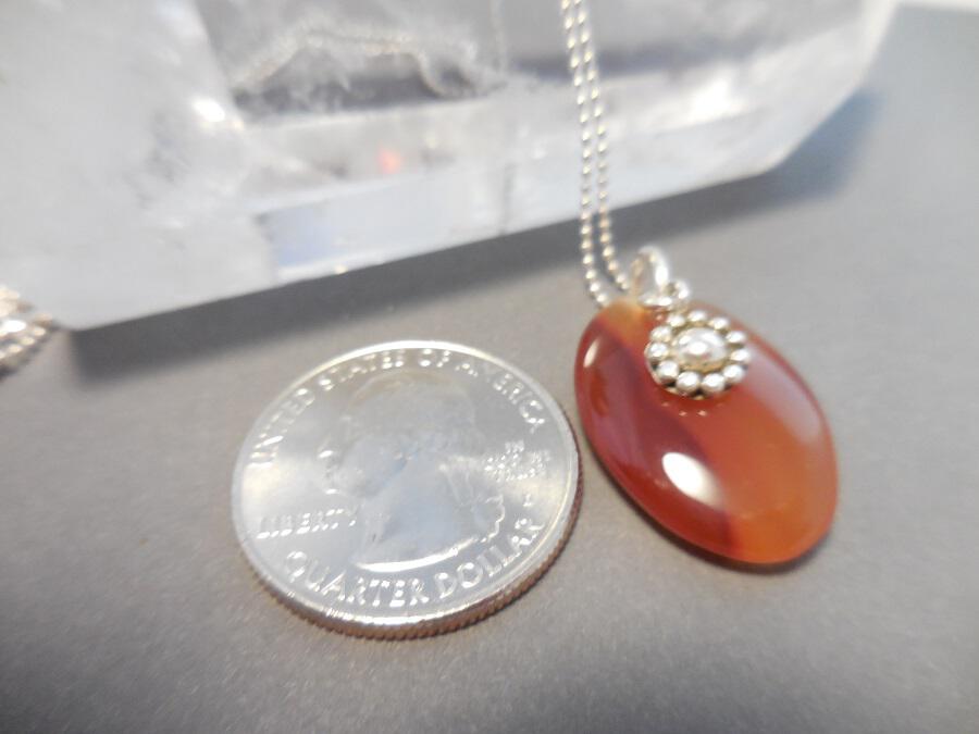 Agate and Sterling Pendant Necklace with Sterling Flower Charm