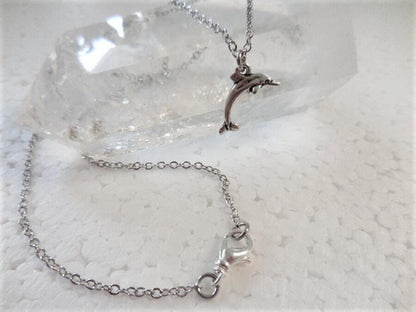 Dainty Silver Necklace with Dolphin Charm