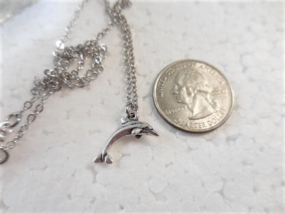 Dainty Silver Necklace with Dolphin Charm