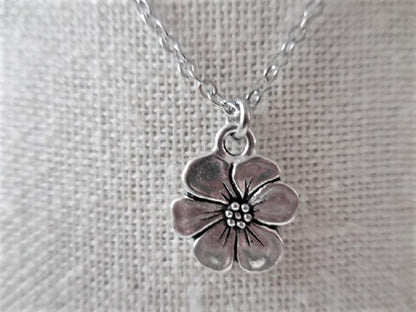 Dainty Choker Necklace with Silver Flower Charm on Silver Plate Chain