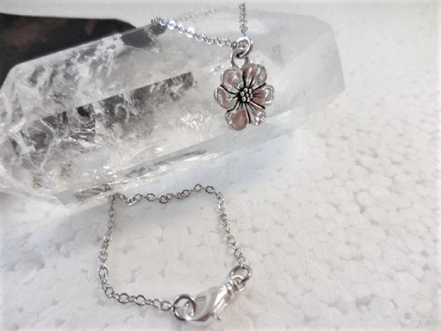 Dainty Choker Necklace with Silver Flower Charm on Silver Plate Chain