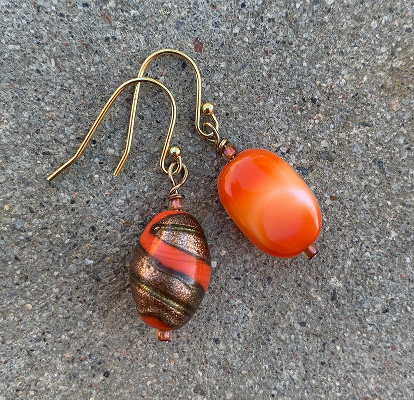 Necklace Set | Vintage bead charms, strand of orange freshwater pearls