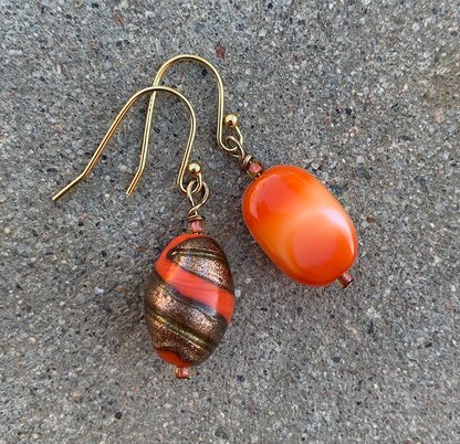 Necklace Set | Vintage bead charms, strand of orange freshwater pearls