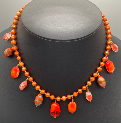 Necklace Set | Vintage bead charms, strand of orange freshwater pearls