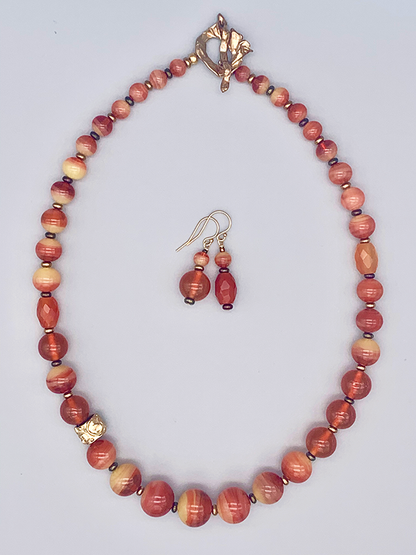 Necklace Set | Antique Bohemian/Czech faux-carnelian glass beads, natural carnelian ovals