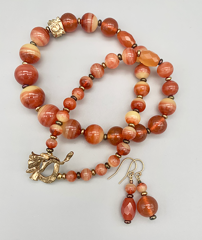 Necklace Set | Antique Bohemian/Czech faux-carnelian glass beads, natural carnelian ovals