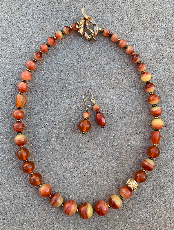 Necklace Set | Antique Bohemian/Czech faux-carnelian glass beads, natural carnelian ovals