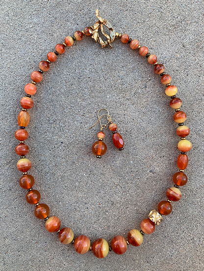 Necklace Set | Antique Bohemian/Czech faux-carnelian glass beads, natural carnelian ovals