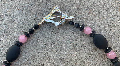 Necklace Set | Glass beads — pink vintage disks and rounds with matte black ovals, rondelles, and bi-cones