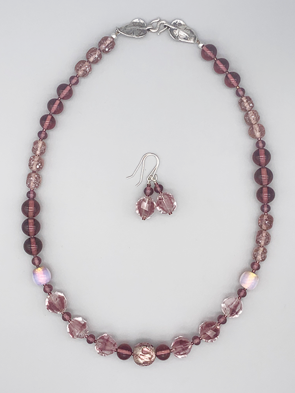 Necklace Set | Rare vintage 1930s French light amethyst givre rounds, Japanese lava glass, Japanese and West German mid-century glass beads