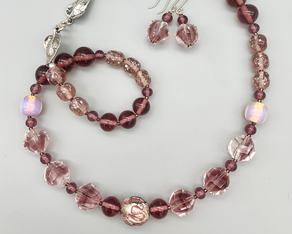 Necklace Set | Rare vintage 1930s French light amethyst givre rounds, Japanese lava glass, Japanese and West German mid-century glass beads