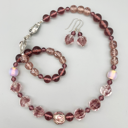 Necklace Set | Rare vintage 1930s French light amethyst givre rounds, Japanese lava glass, Japanese and West German mid-century glass beads