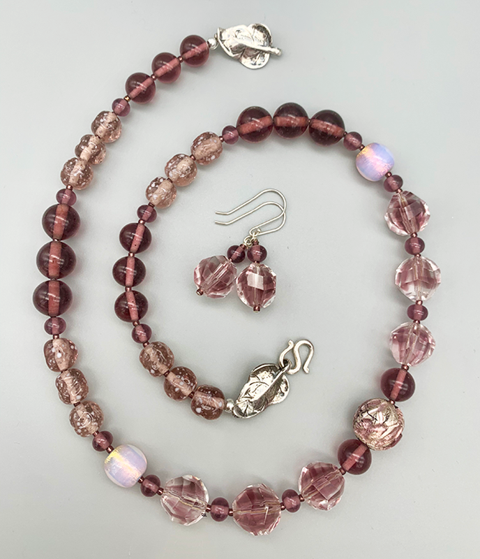 Necklace Set | Rare vintage 1930s French light amethyst givre rounds, Japanese lava glass, Japanese and West German mid-century glass beads