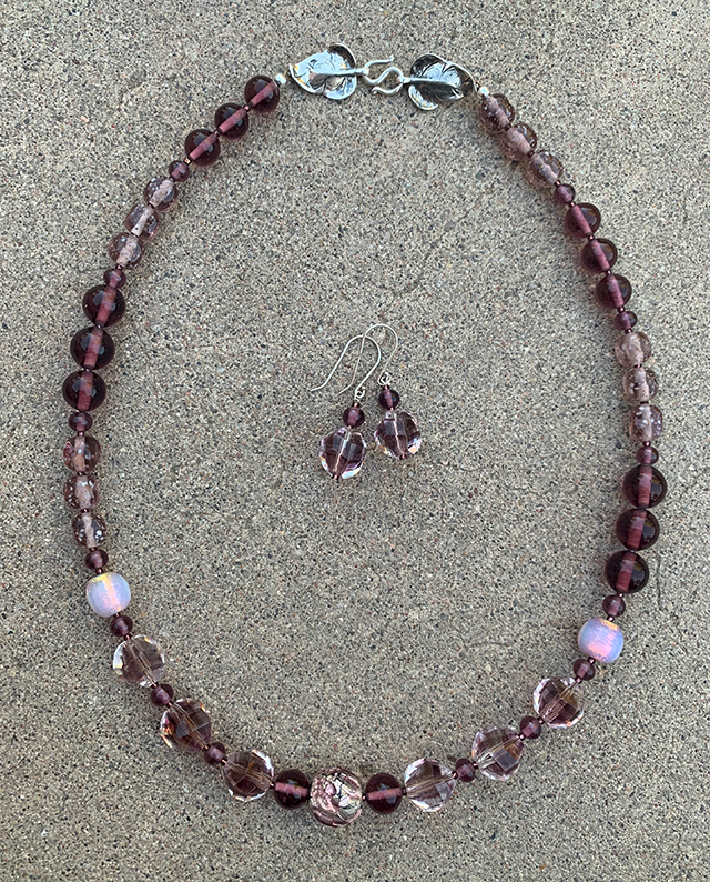 Necklace Set | Rare vintage 1930s French light amethyst givre rounds, Japanese lava glass, Japanese and West German mid-century glass beads
