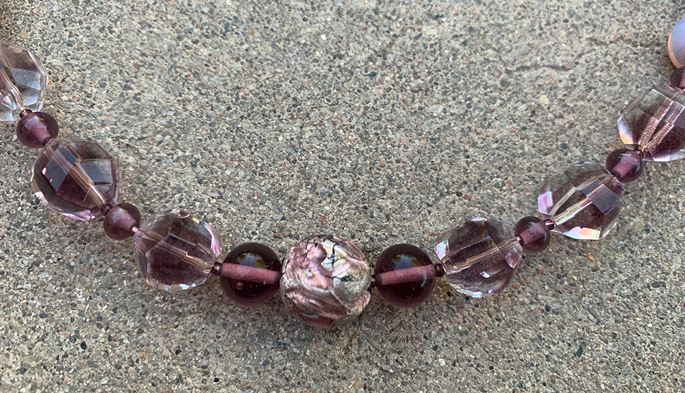 Necklace Set | Rare vintage 1930s French light amethyst givre rounds, Japanese lava glass, Japanese and West German mid-century glass beads