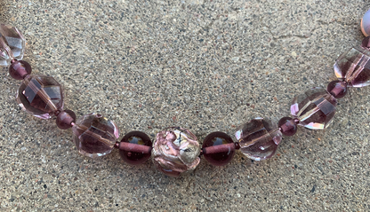 Necklace Set | Rare vintage 1930s French light amethyst givre rounds, Japanese lava glass, Japanese and West German mid-century glass beads
