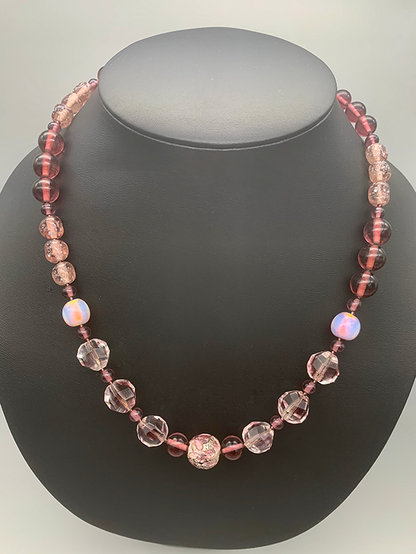 Necklace Set | Rare vintage 1930s French light amethyst givre rounds, Japanese lava glass, Japanese and West German mid-century glass beads