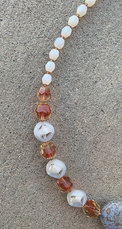 Necklace Set | Venetian perwinkle focal disk, ruby/topaz givre faceted rounds, pale blue givre, and opalescent vintage glass beads